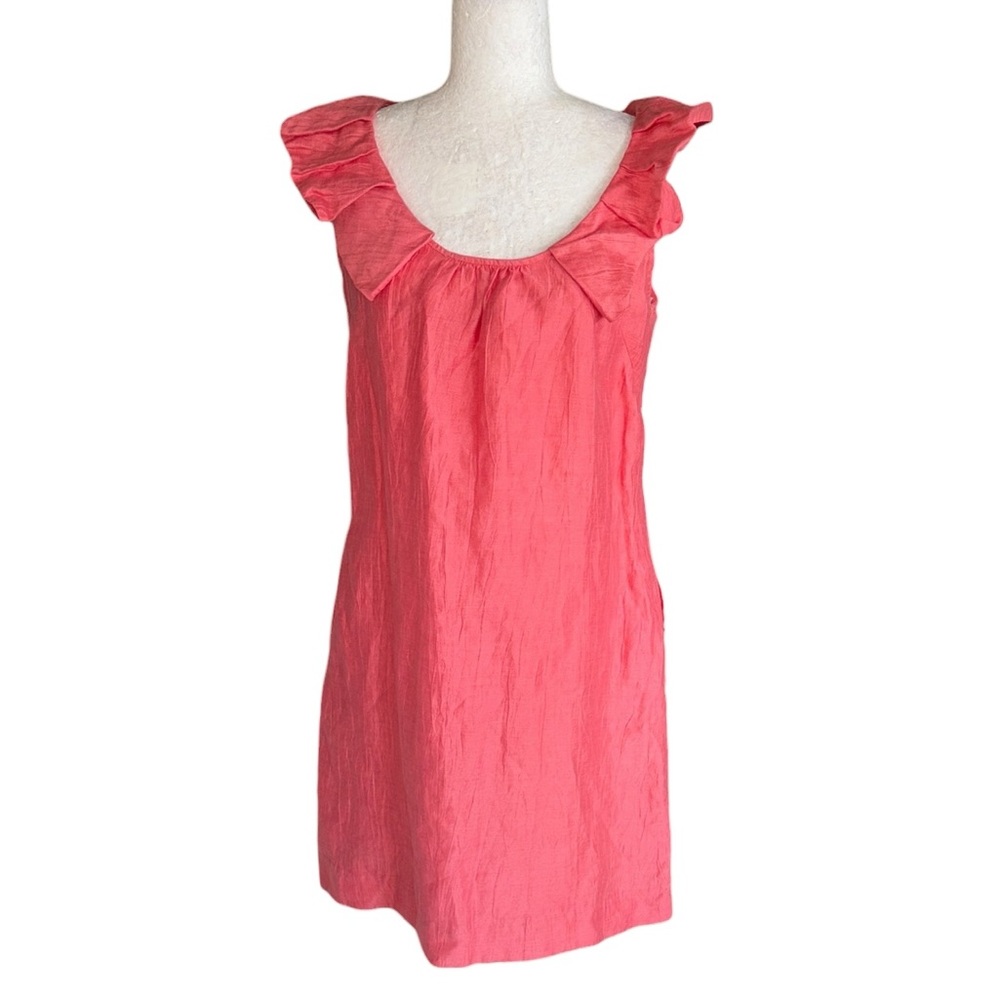 J. Crew Rumpled Meron Coral Pink Ruffle Linen Blend Mini Dress - 8